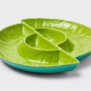 New! Stoneware Chip & Dip Leaf Platter by Tabitha Brown for Target Green & Teal